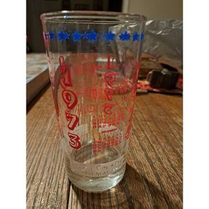Vintage 1973 Town & Country Supermarket Drinking Glass Red White Blue